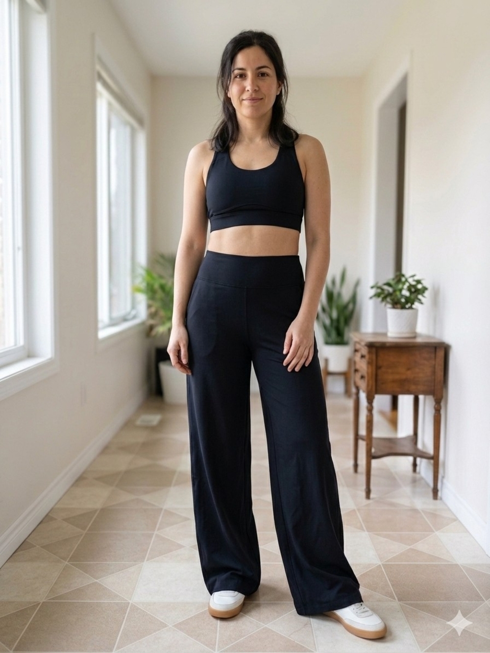 OQQ Women's Black Wide-Leg High-Waist Lounge Pants